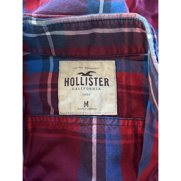 Hollister Button Down Shirt Long Sleeve Mens Medium Red Plaid Fast Ship - Picture 2 of 6